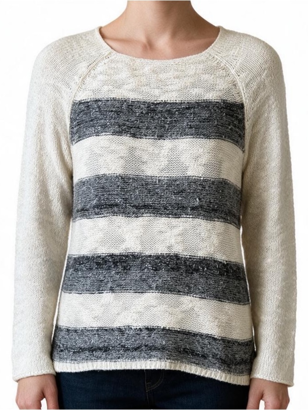 SANCTUARY ivory & black striped cotton blend sweater size Medium